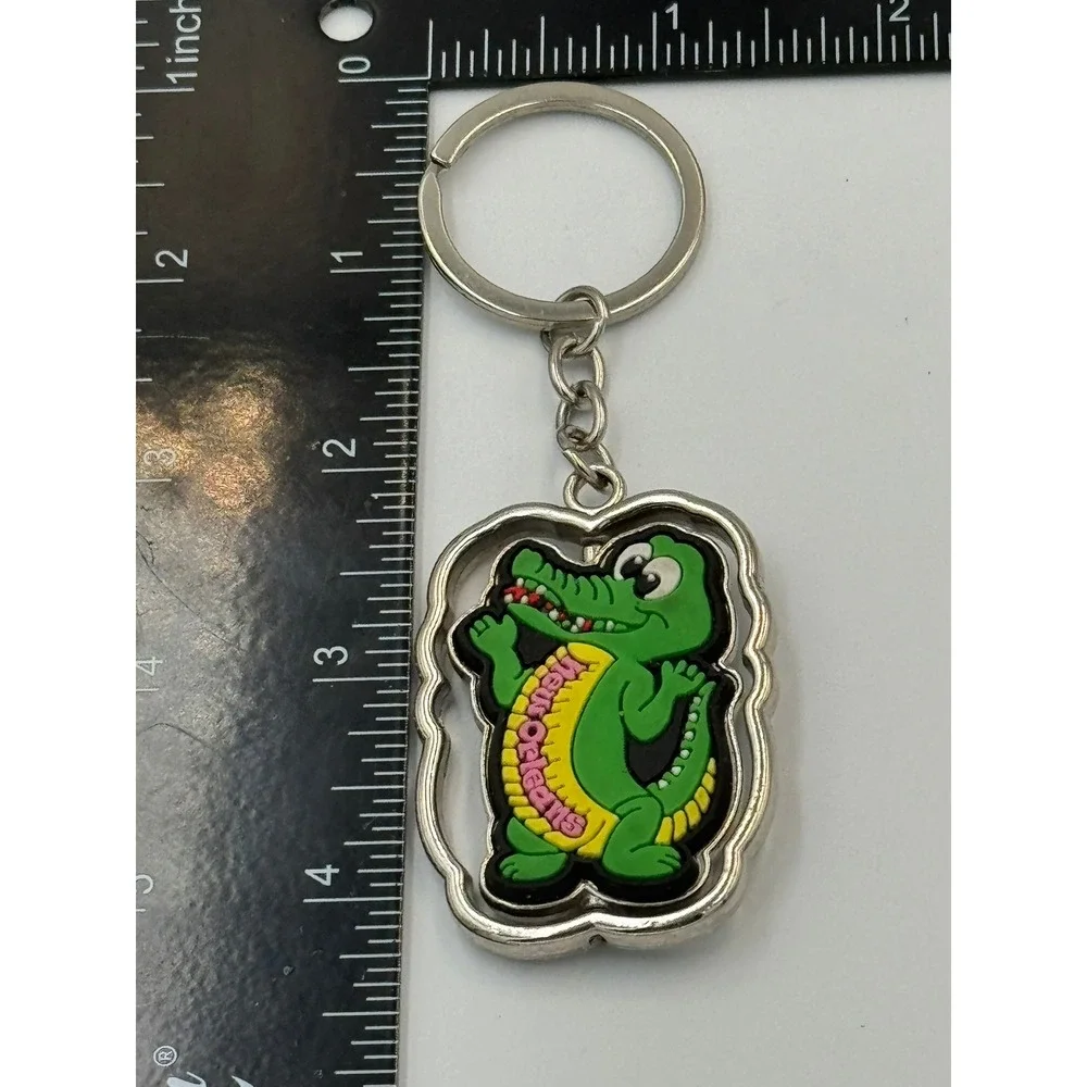 New Orleans Souvenir Keychain Green Alligator Spinner Metal Rubber‎ Travel Gift